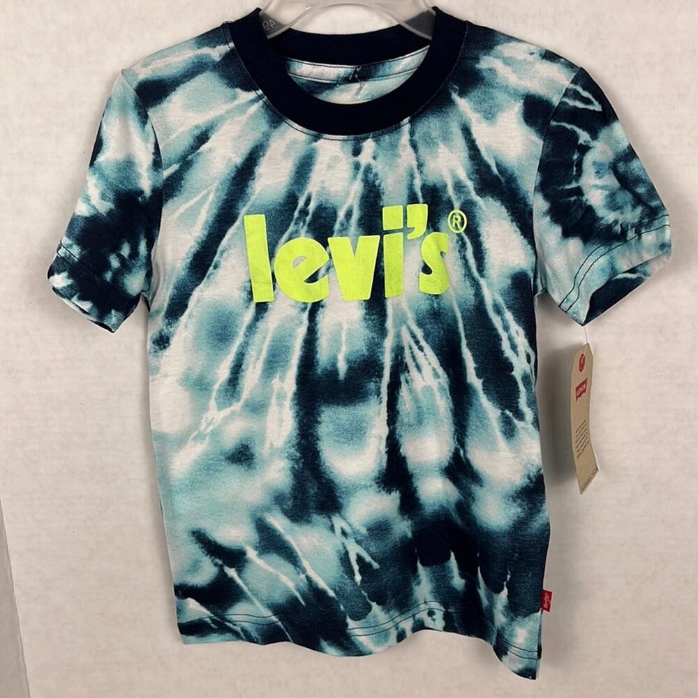 Levi’s Boys T Shirt Size 4 XS Tie Dye Blue White Short Sleeve Logo